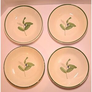 Set of 4 Made in Italy Olive Branch Pasta Bowls Ceramic Green White 8.25"